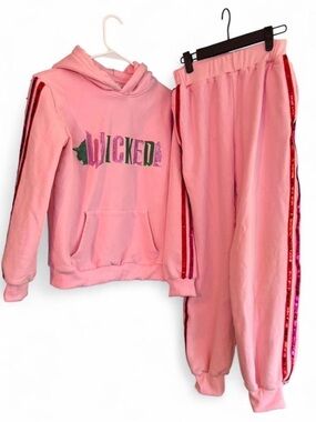 Wicked Pink Sequin Stripe Matching Set Hoodie Joggers Women’s Small NWT